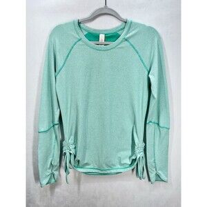 Lucy Tech Vented Long Sleeve Top Womens Medium Teal Stripe Thumbholes Ruched Run